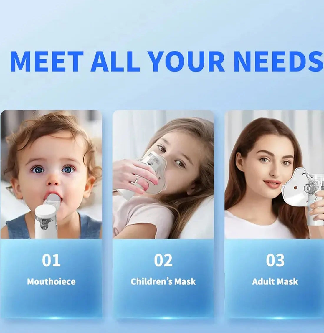 Portable Nebulizer Kit. 2 Masks for Kids and Adults (Cell & Type-C Operated)