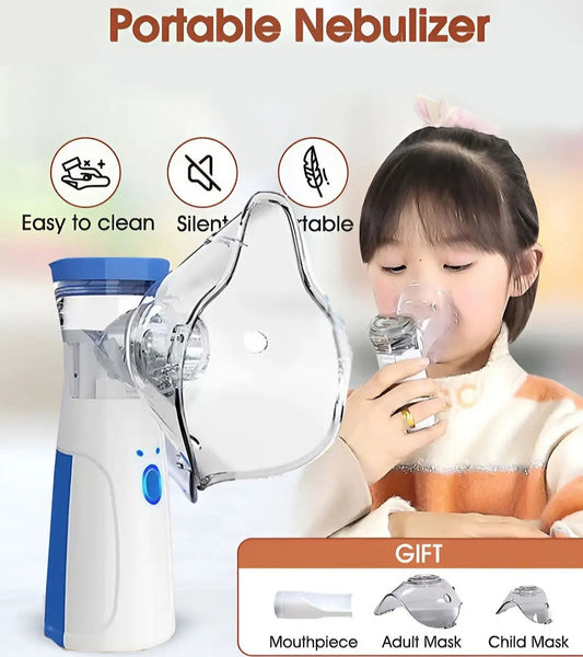 Portable Nebulizer Kit. 2 Masks for Kids and Adults (Cell & Type-C Operated)